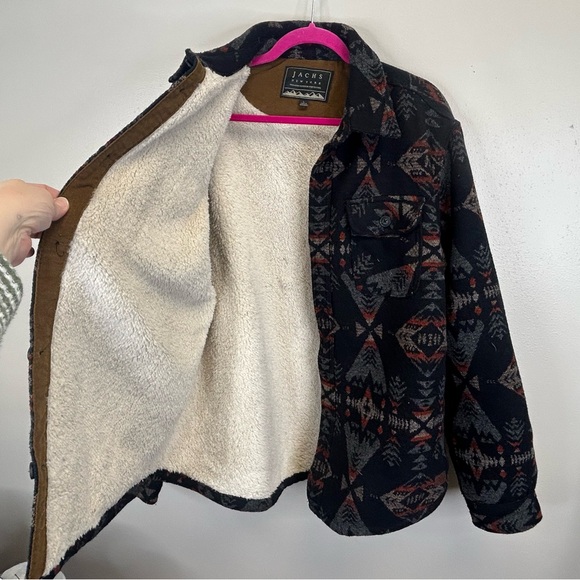 Jachs Mens L Black Gray Aztec Pattern Jacket Southwestern Ranch Cowboy Cabin - Picture 5 of 15